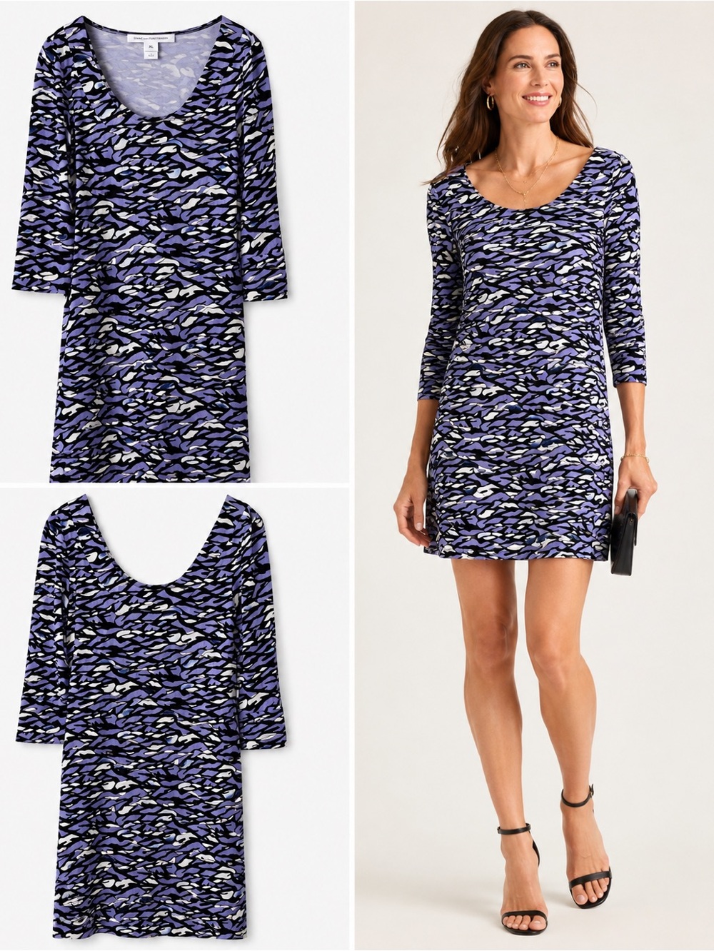 Diane Von Furstenburg x Neiman Marcus VTG 100% Silk Black Purple Why Dress Sz 10